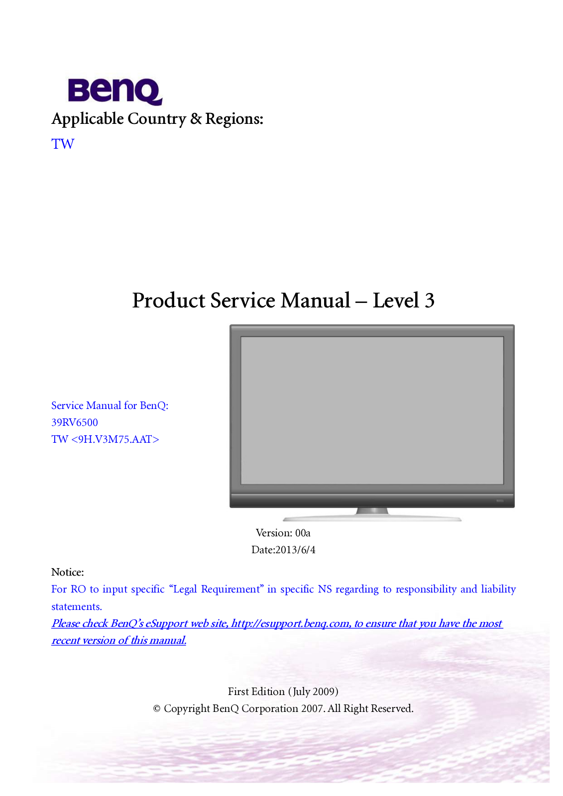 Benq 39RV6500 Schematic