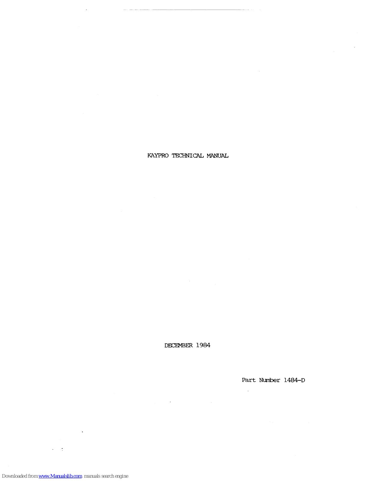 Kaypro Series Technical Manual - ManualMachine.com