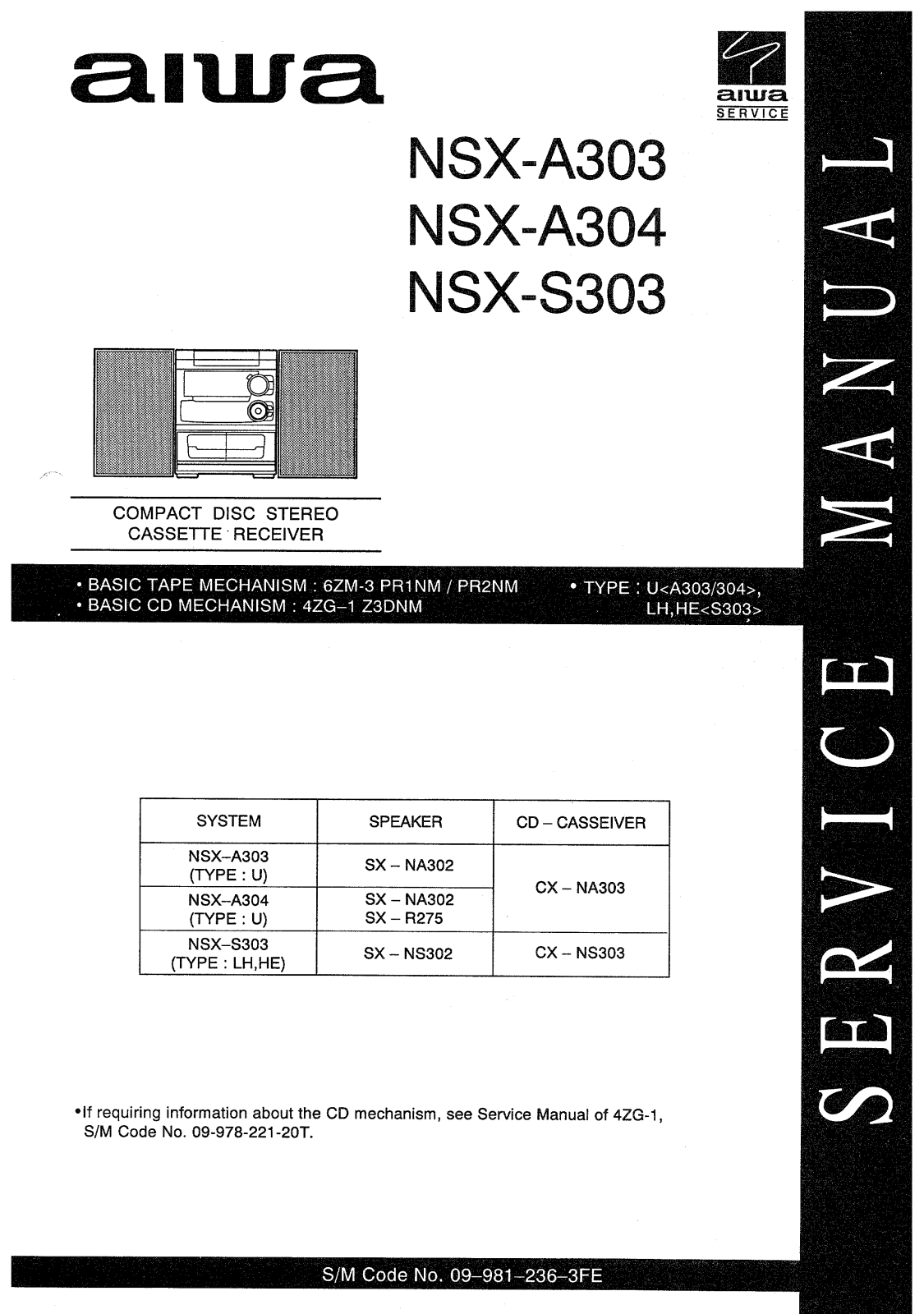 Aiwa NSX-A303, NSX-A304, NSX-S303 Service Manual