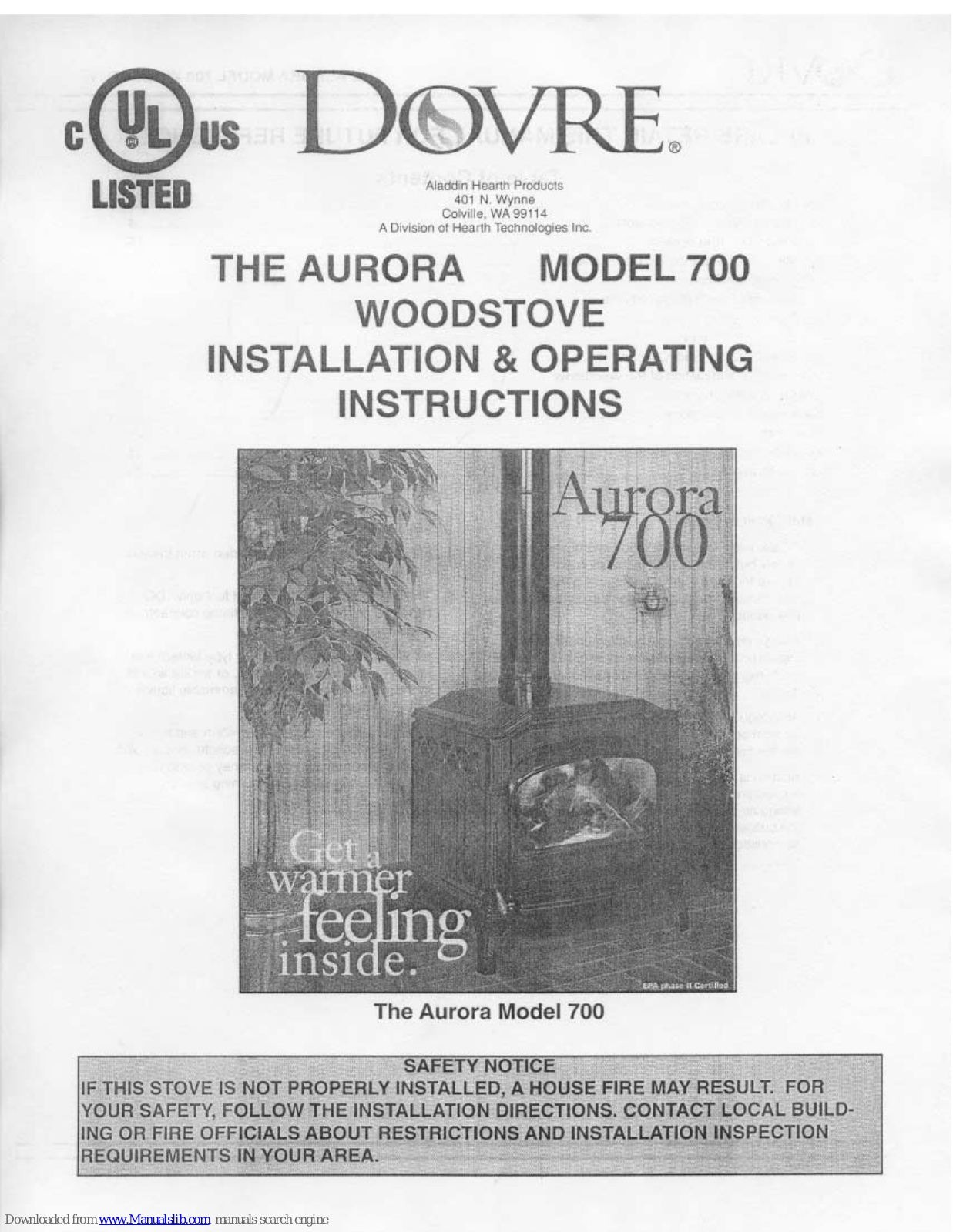 Dovre Aurora 700 Installation & Operating Instructions Manual