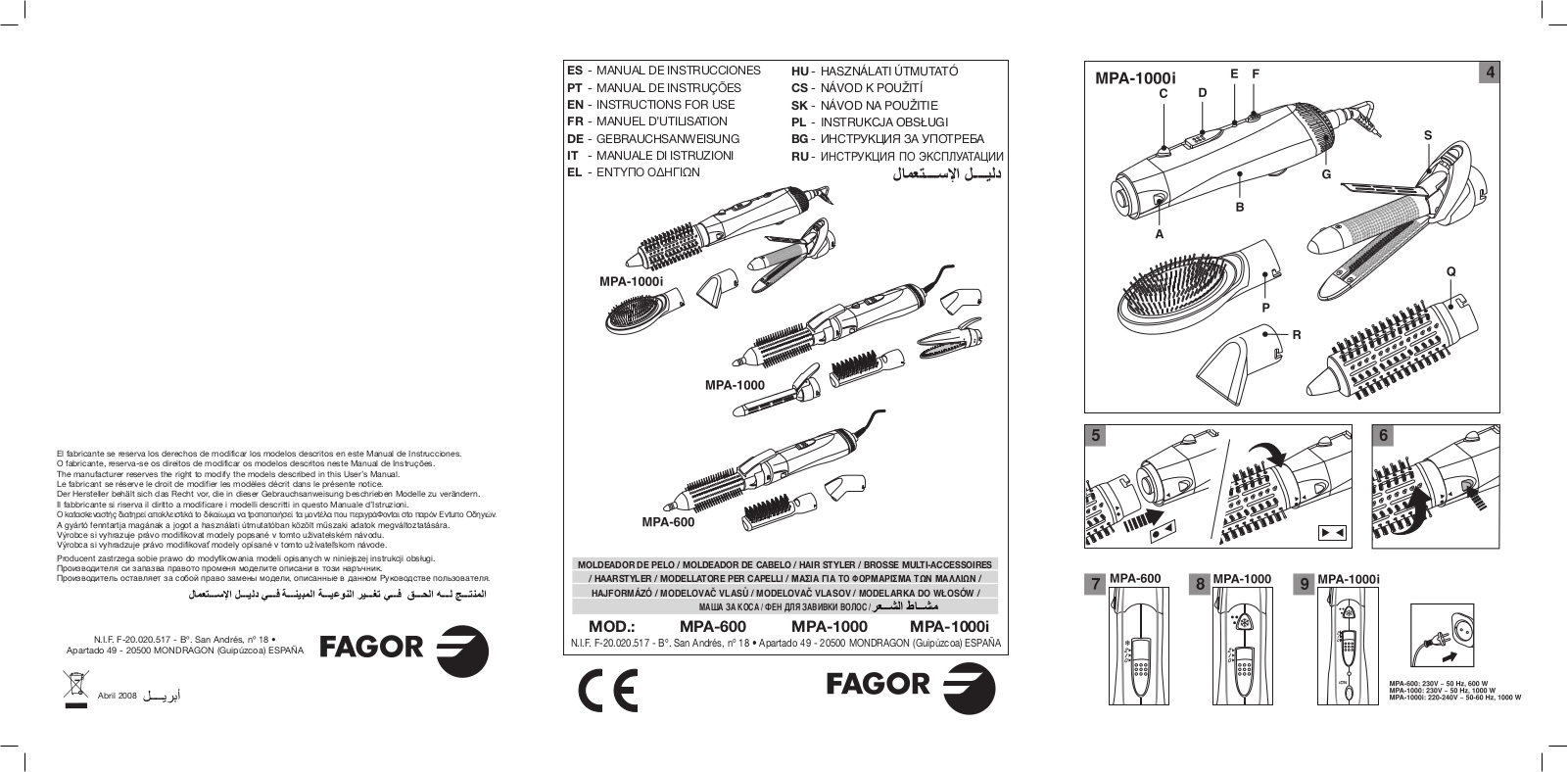 FAGOR MPA-1000, MPA-1000I, MPA-600 User Manual