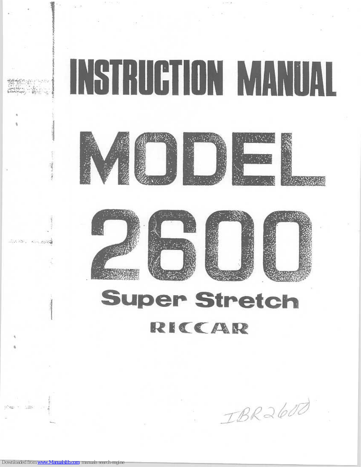 Riccar 2600 Super Stretch Instruction Manual