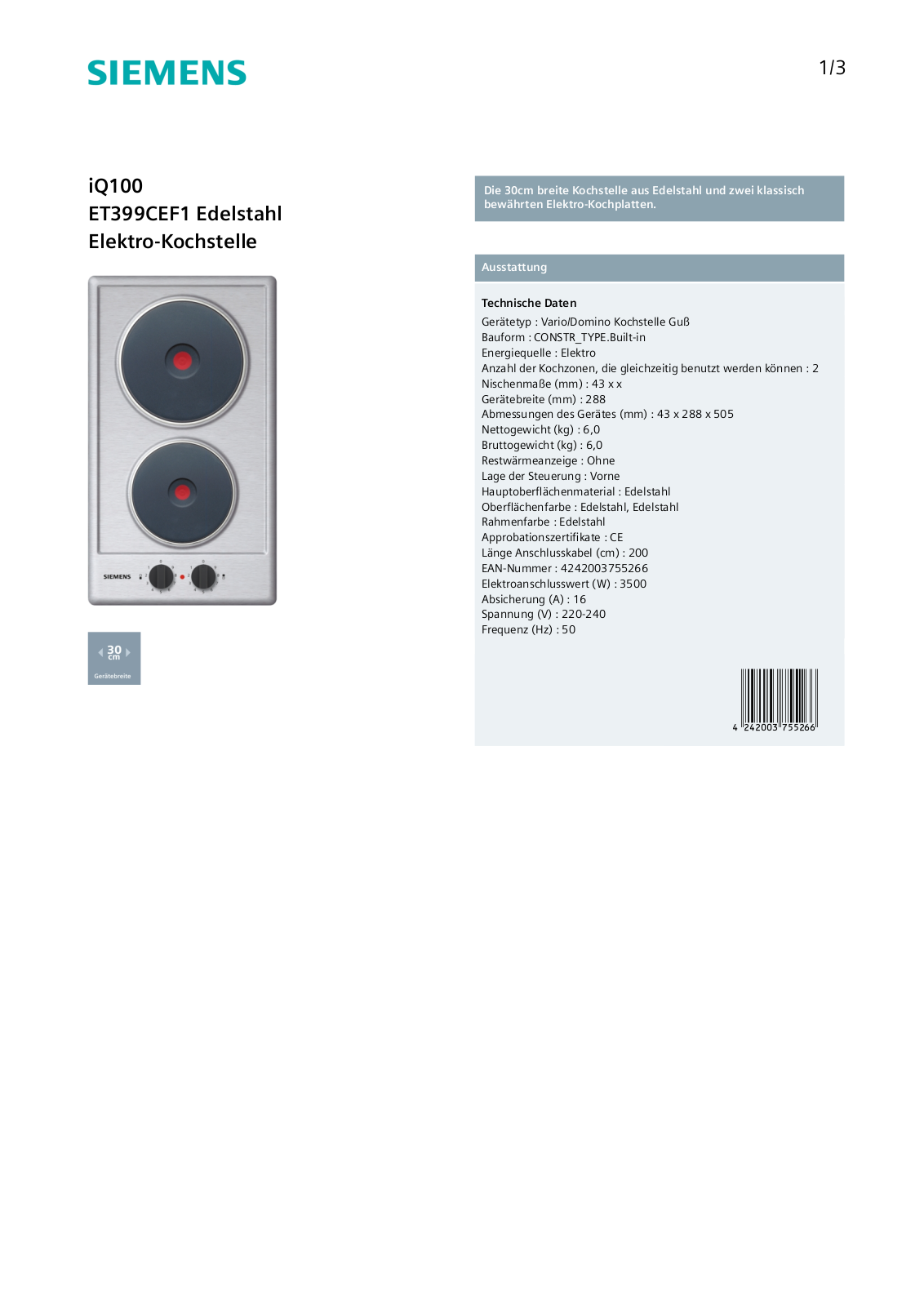 Siemens ET399CEF1 User Manual