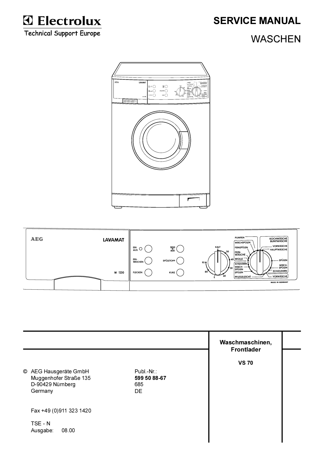 AEG W1030, W1230 Service manual