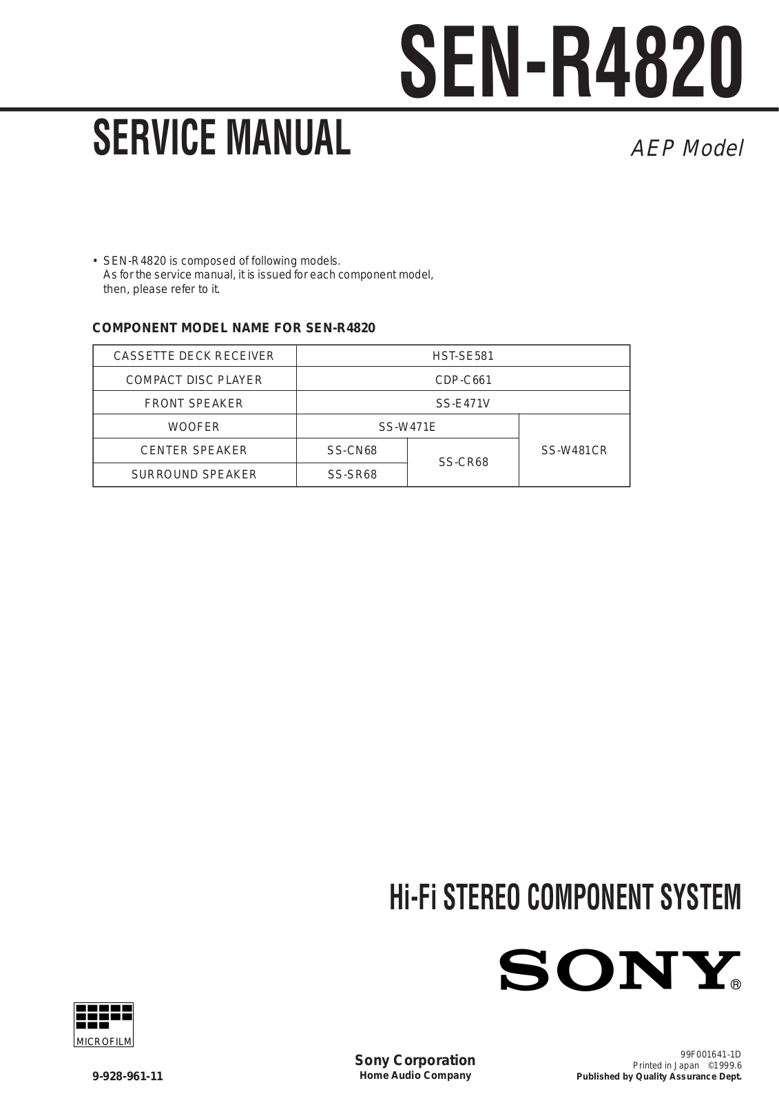 Sony SEN-R4820 Service Manual