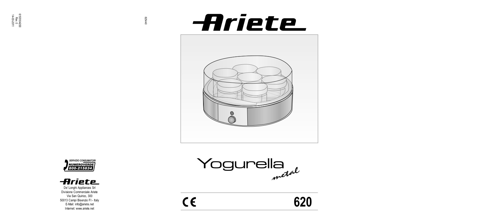 ARIETE Yogurella Metal 620 User Manual