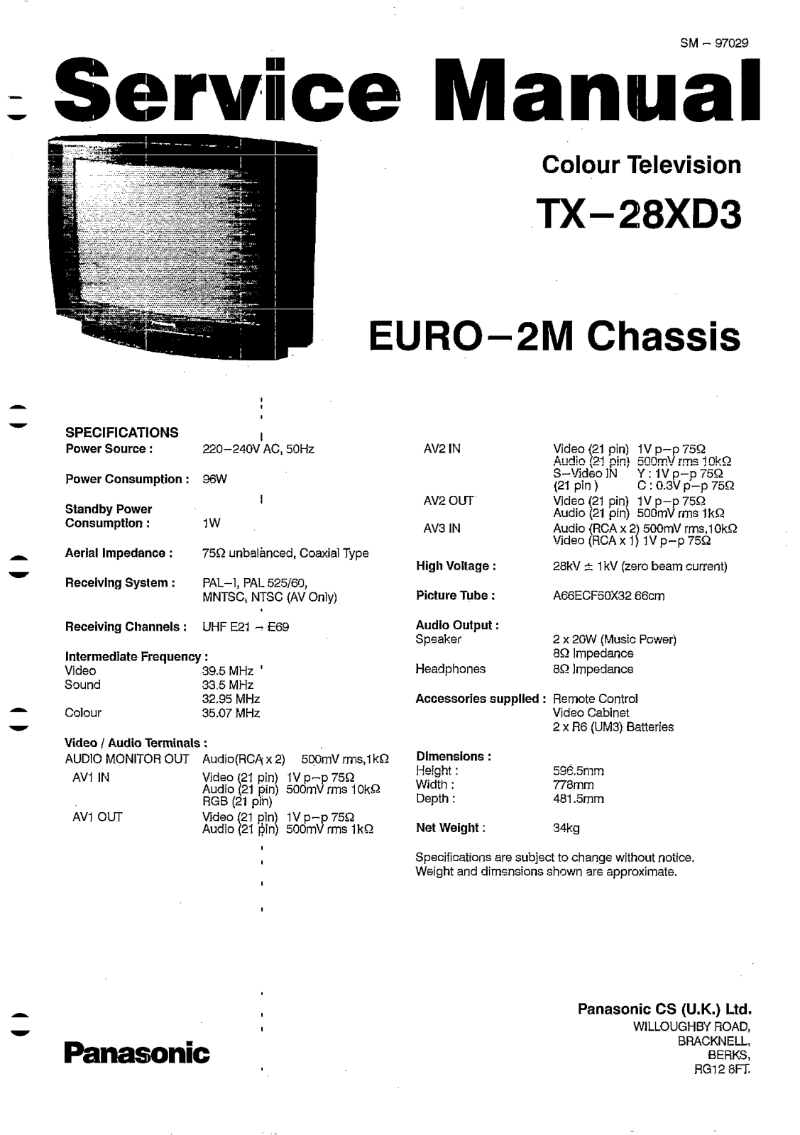 Panasonic TX28XD3 EURO2M Schematic