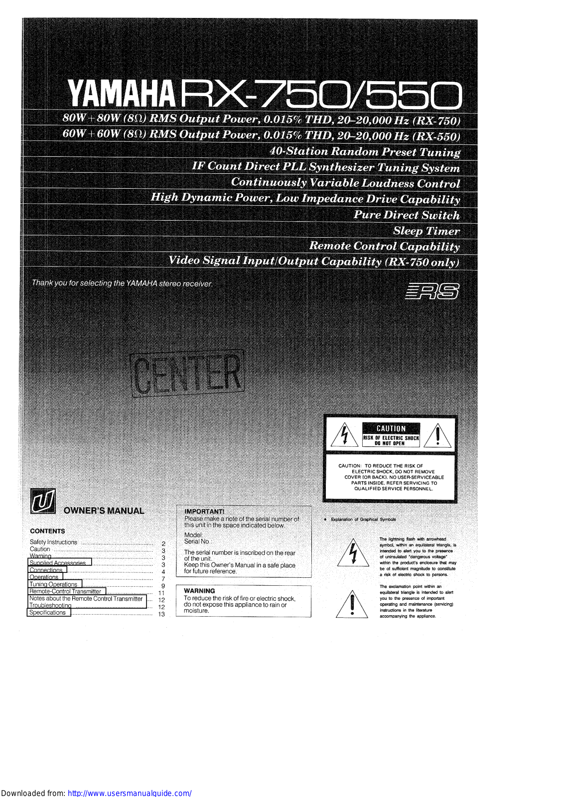 Yamaha Audio RX-750 User Manual