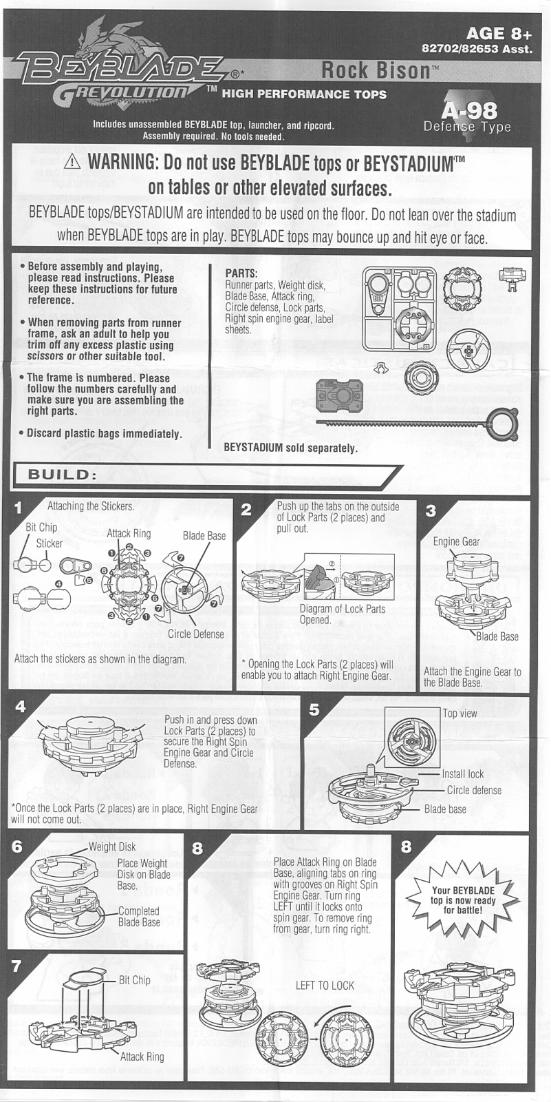 HASBRO Beyblade Rock Bison A-98 User Manual