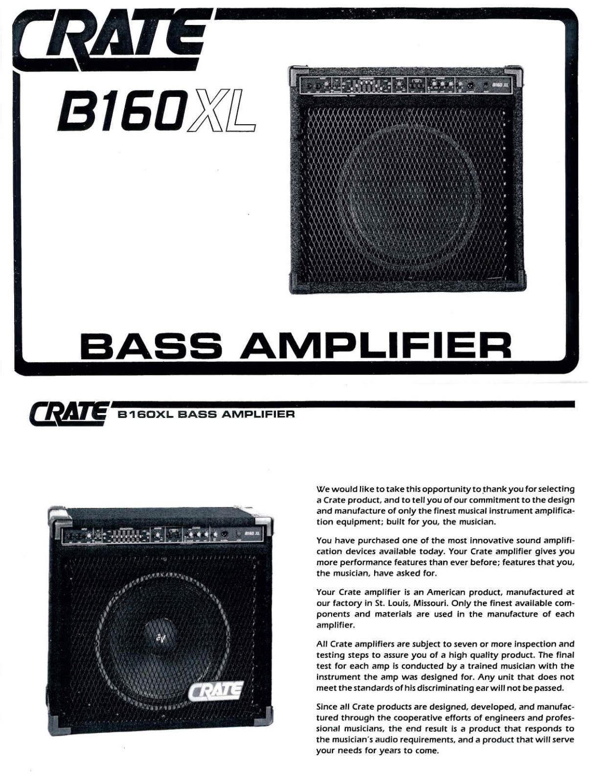 Crate Amplifiers B160XL User Manual