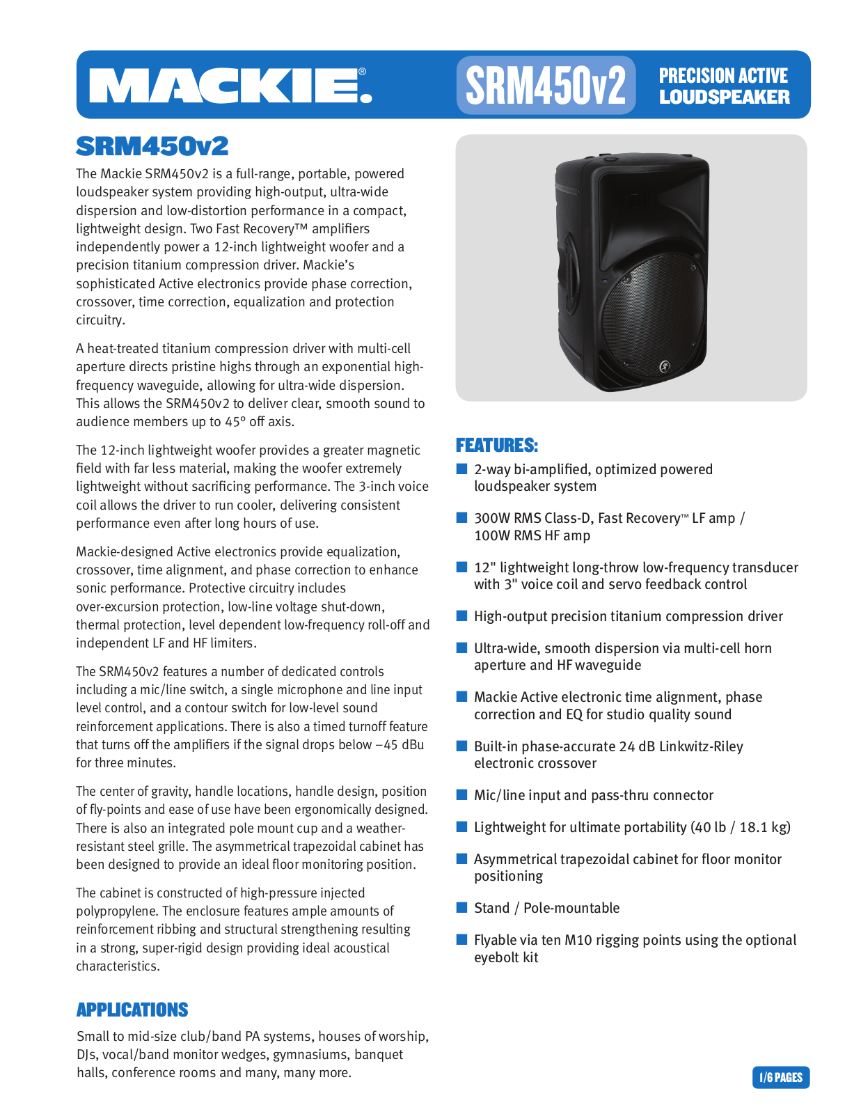 Mackie SRM450 V2 Data sheet