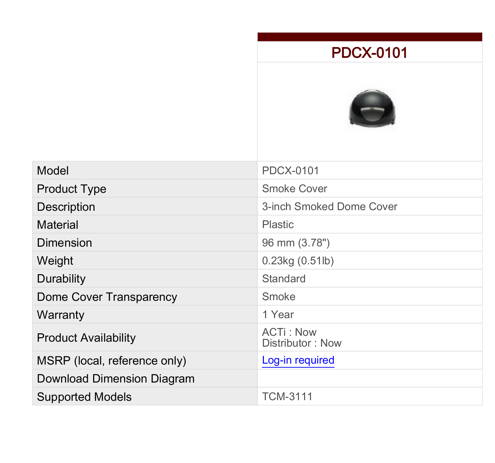 ACTi PDCX-0101 Specsheet