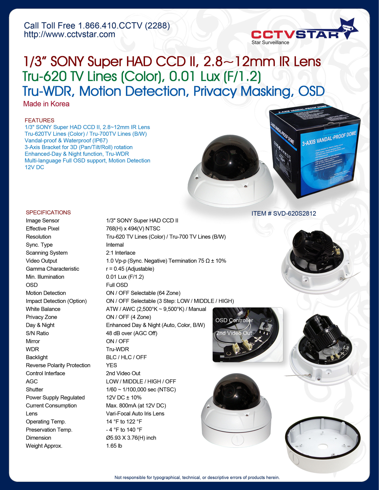 CCTV Star SVD-620S2812 Specsheet