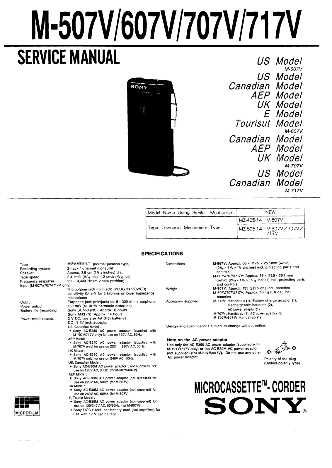 Sony M-707-V Service manual
