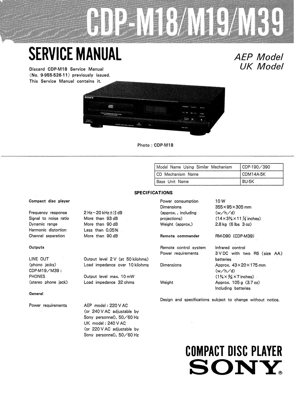 Sony CDPM-18 Service manual