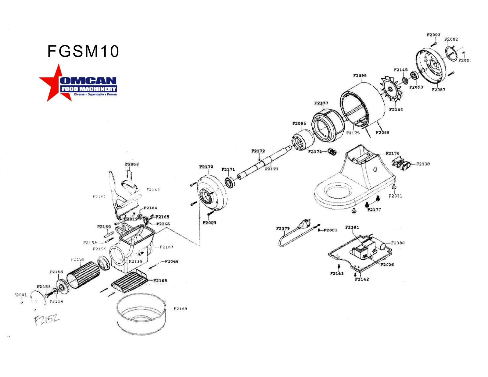 Omcan Food Machinery FGSM10 Parts List