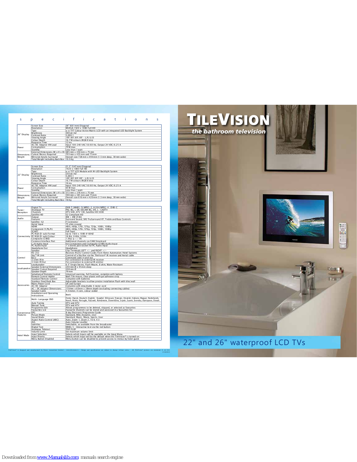 TileVision 22, 26 Specifications - ManualMachine.com