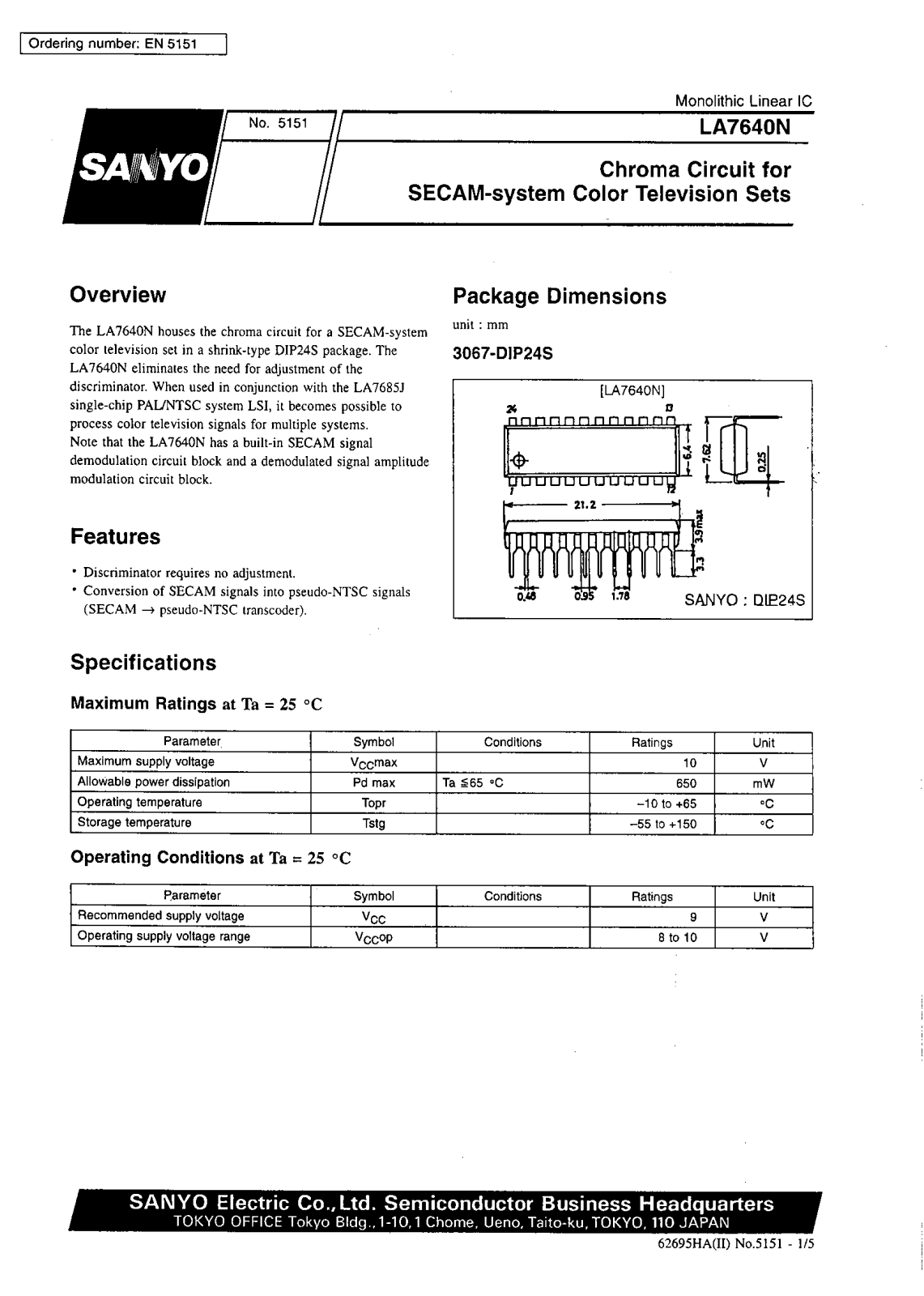 SANYO LA7640N Datasheet