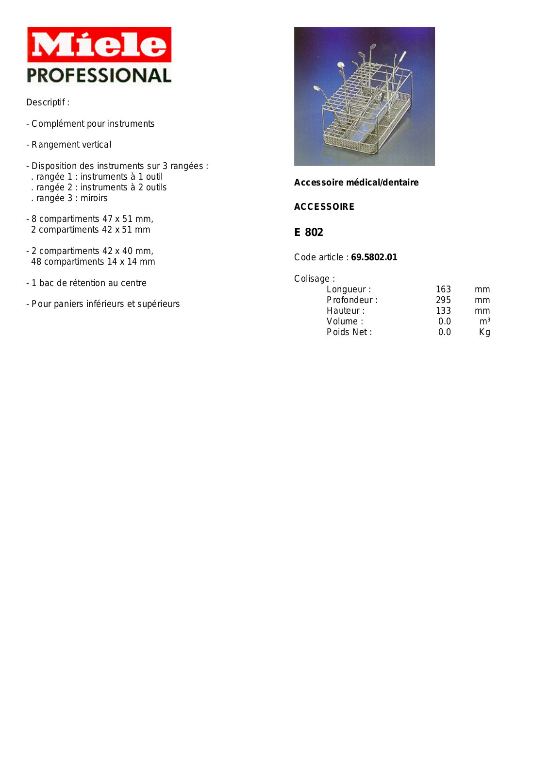 MIELE E 802 DESCRIPTIF User Manual