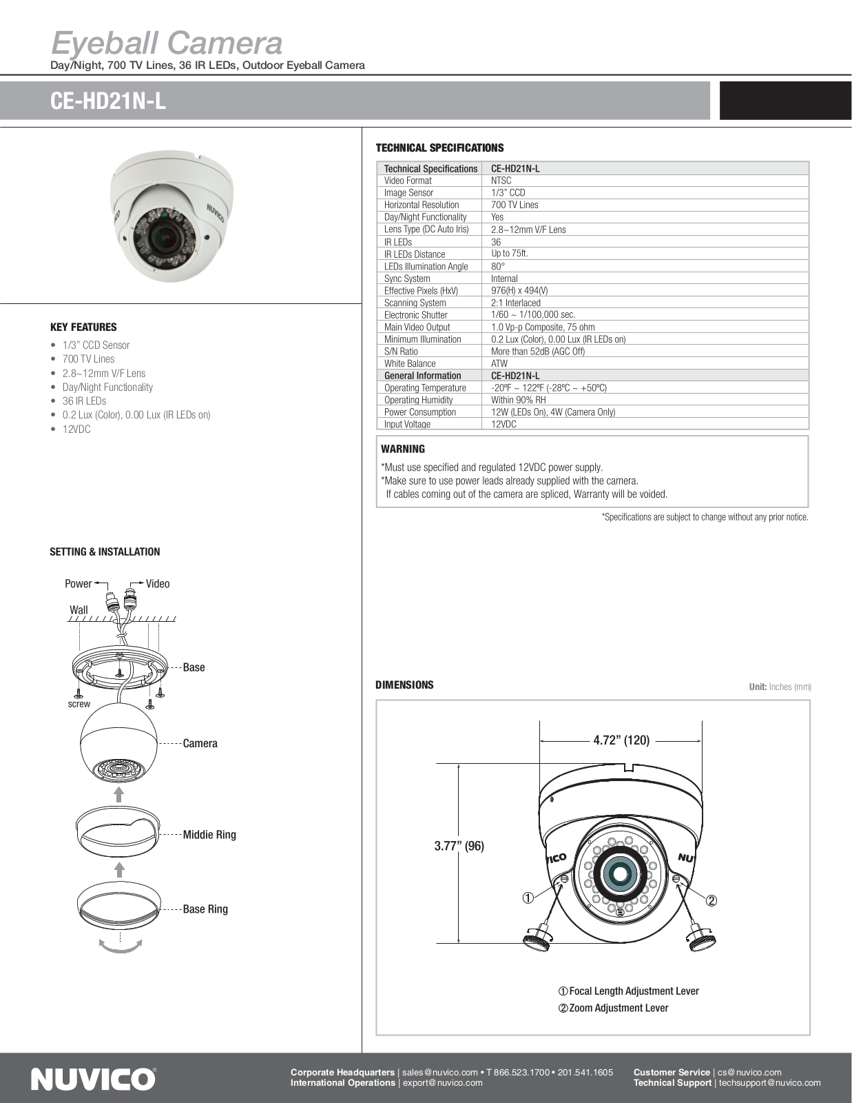 Nuvico CE-HD21N-L Specsheet