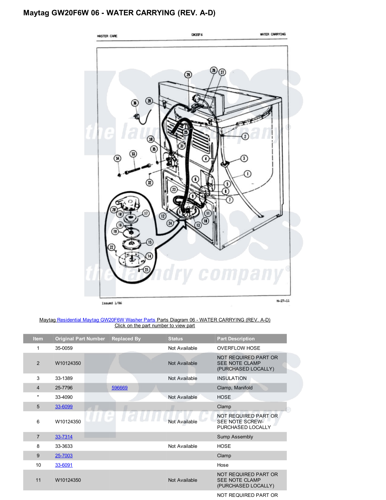 Maytag GW20F6W Parts Diagram