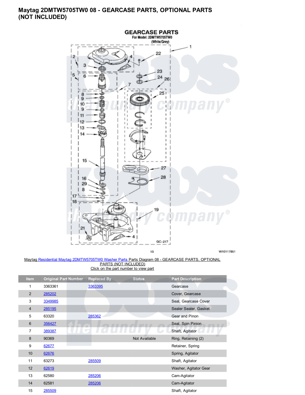 Maytag 2DMTW5705TW0 Parts Diagram