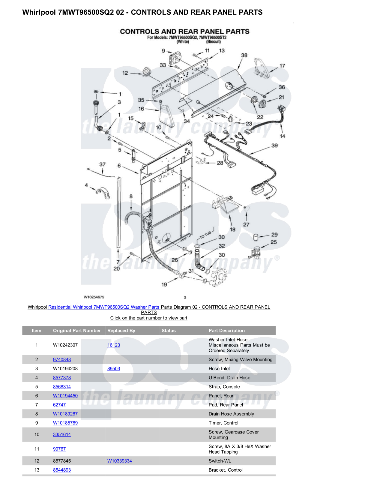 Whirlpool 7MWT96500SQ2 Parts Diagram