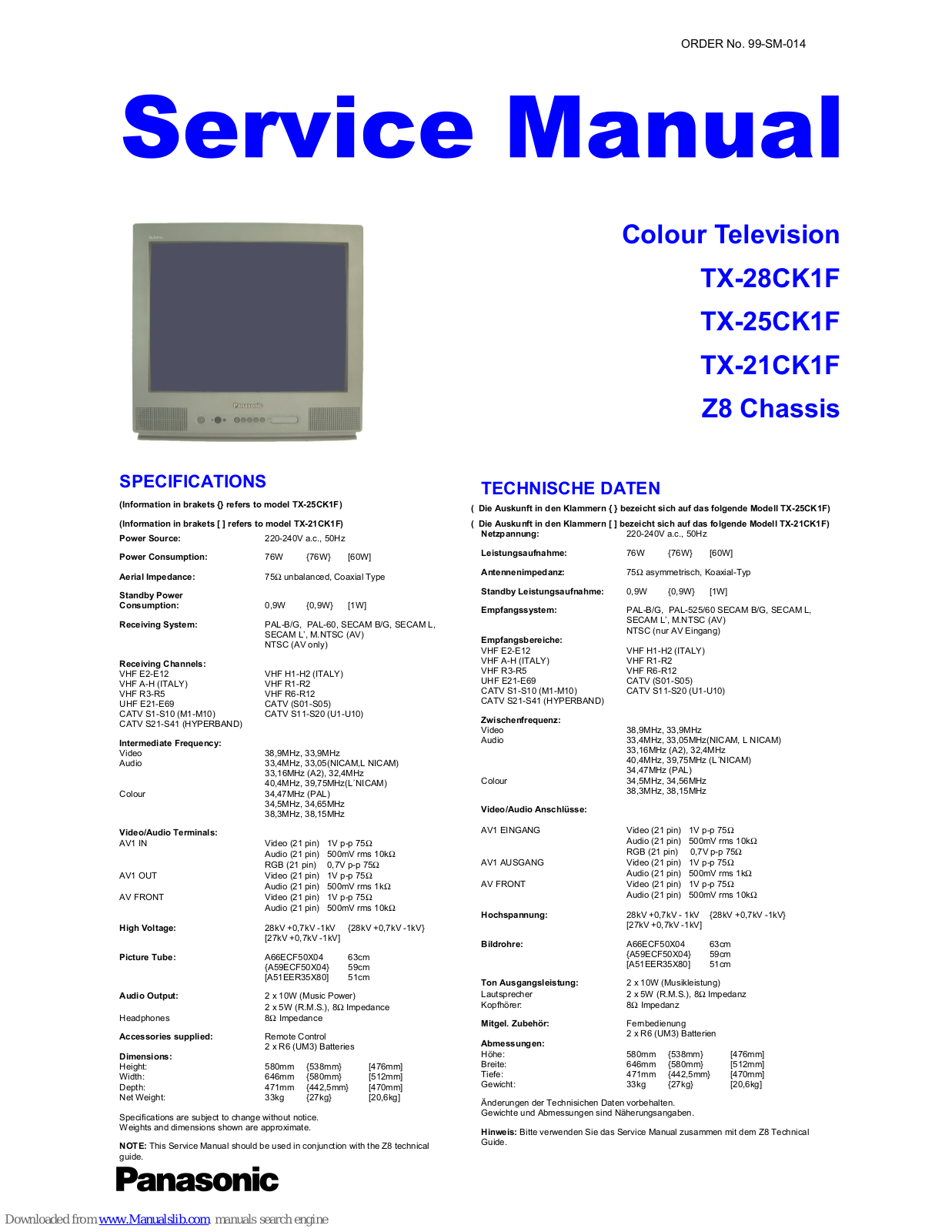 Panasonic TX-25CK1F, TX-21CK1F, Z8 Chassis Service Manual