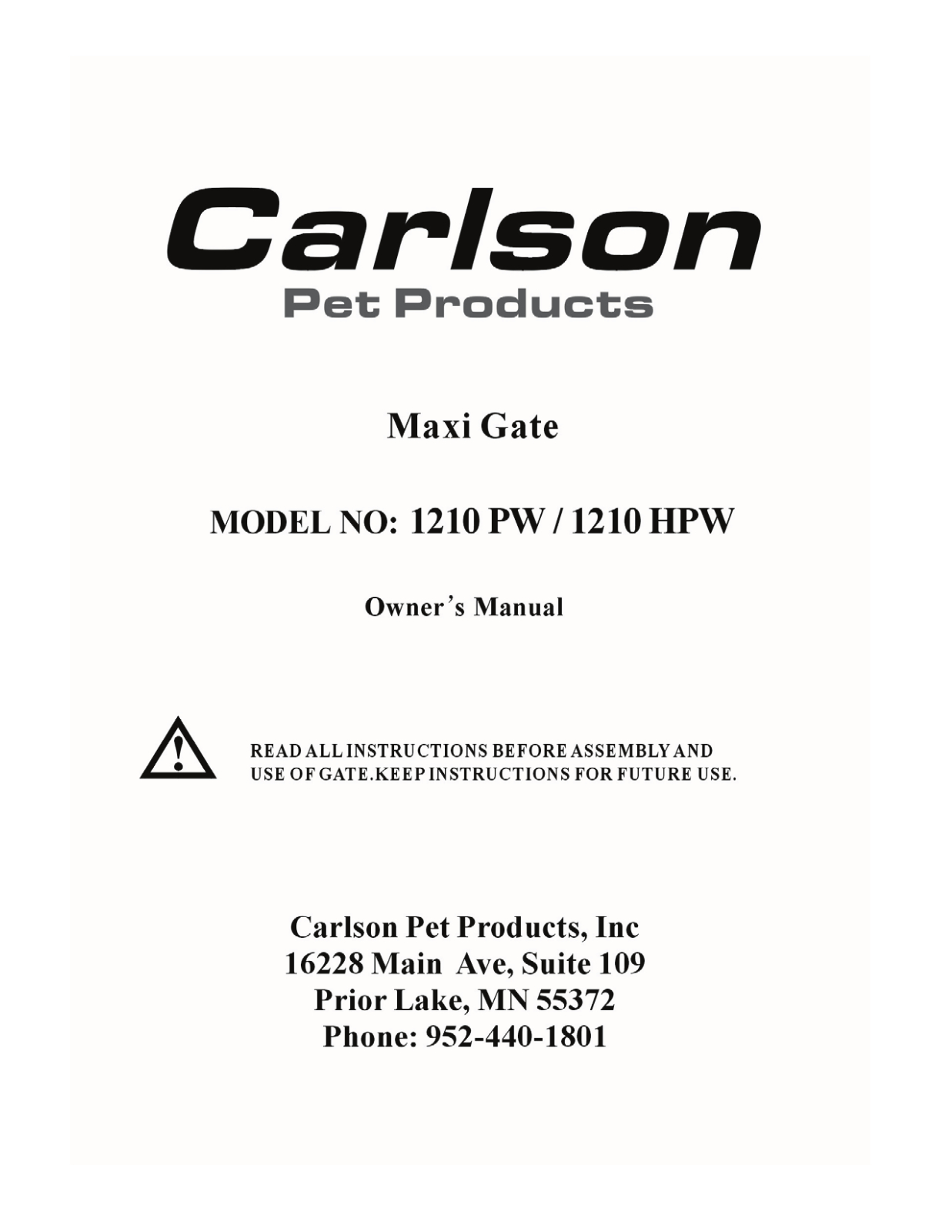 Carlson 1210 HPW, 1210 PW User Manual