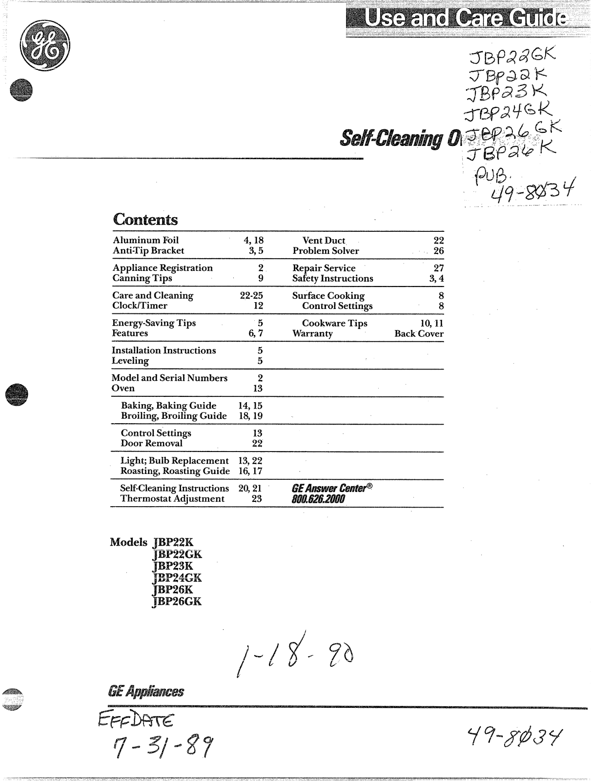 General Electric JBP23F User Manual - ManualMachine.com