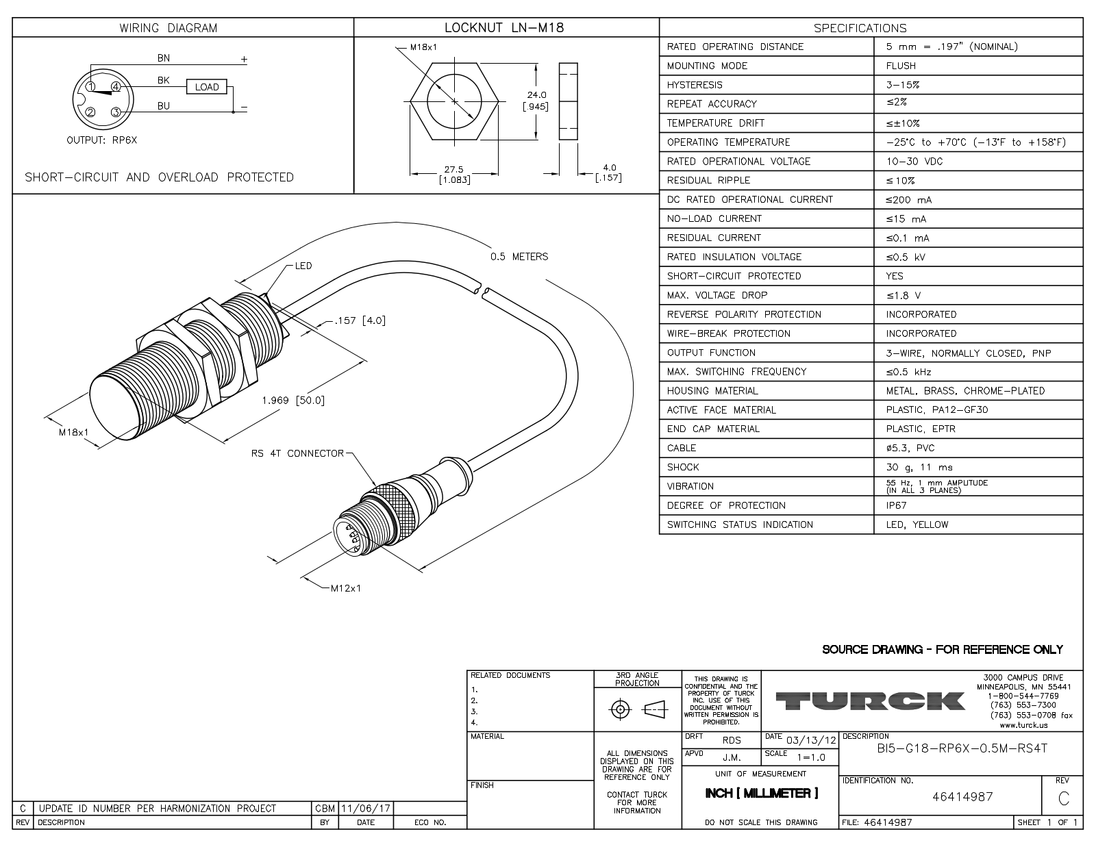 Turck BI5-G18-RP6X-0.5-RS4T Data Sheet