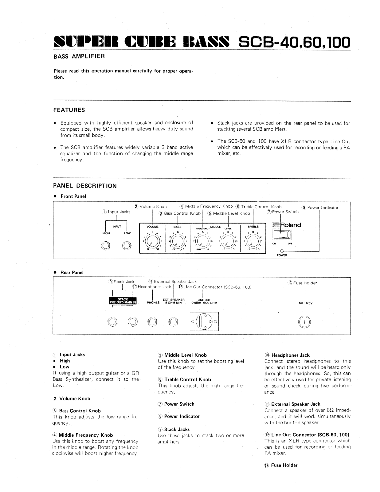 Roland Corporation SCB-100, SCB-40, SCB-60 Owner's Manual