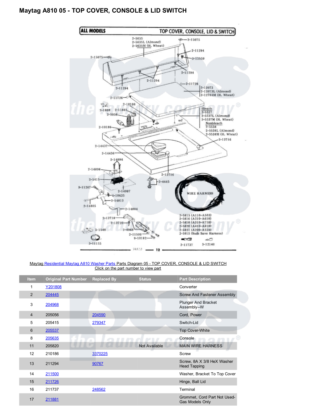 Maytag A810 Parts Diagram