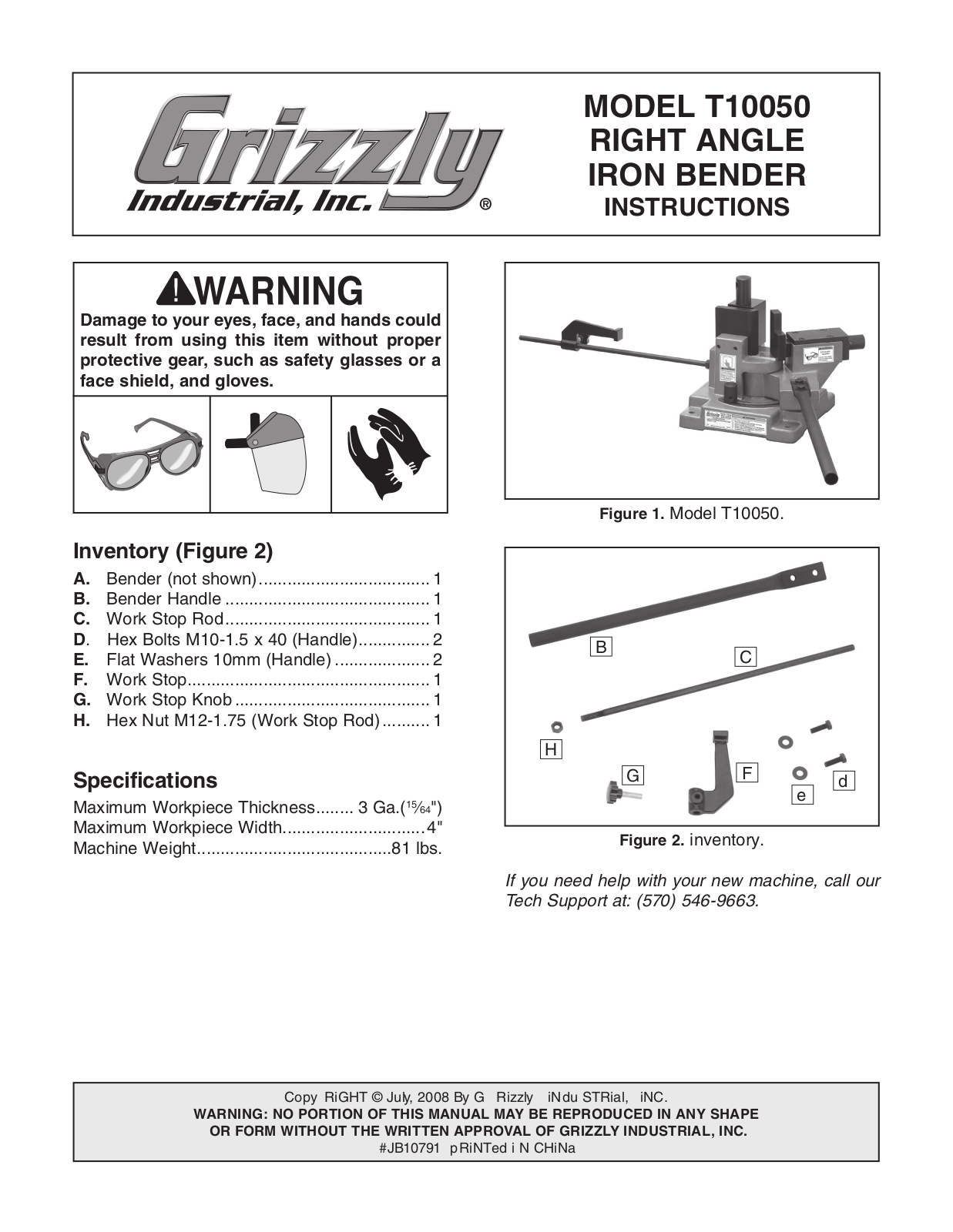 Grizzly T10050 User Manual