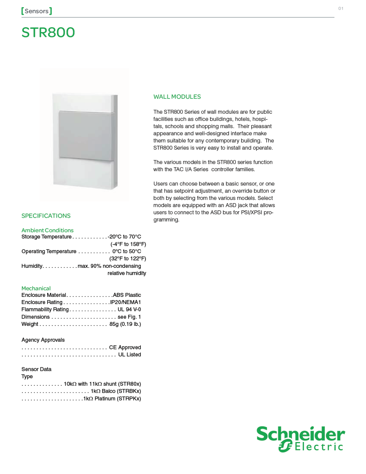 Schneider Electric STR800 Data Sheet