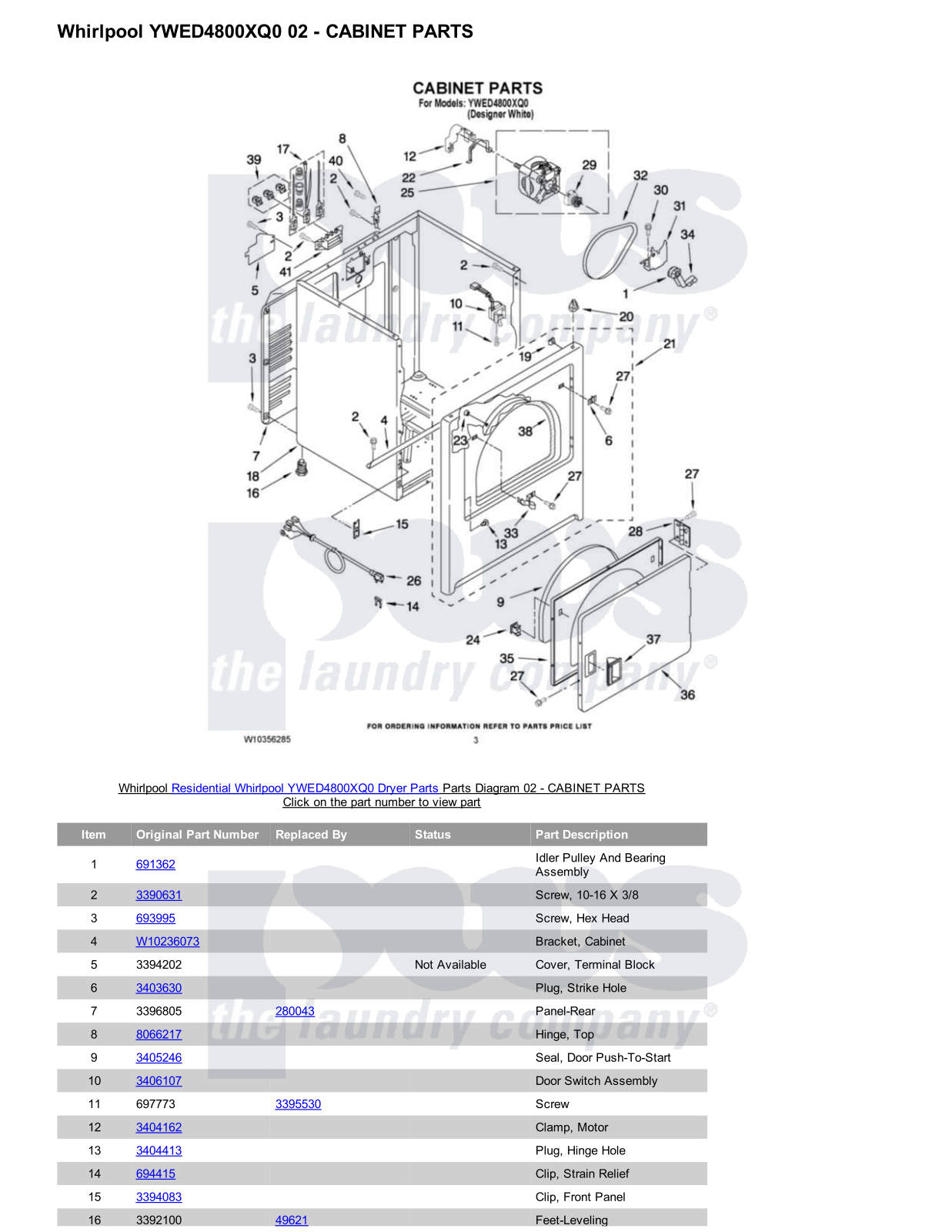 Whirlpool YWED4800XQ0 Parts Diagram