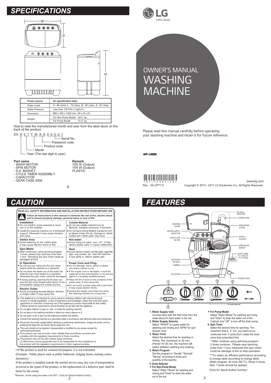 LG WP-1460R Instruction manual