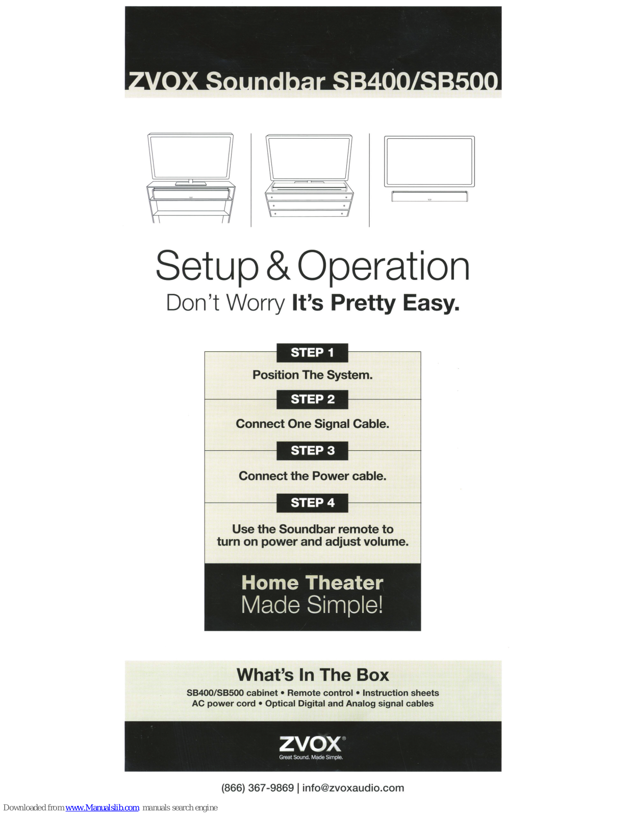 Zvox Audio SB400, SB500 Setup & Operation Manual