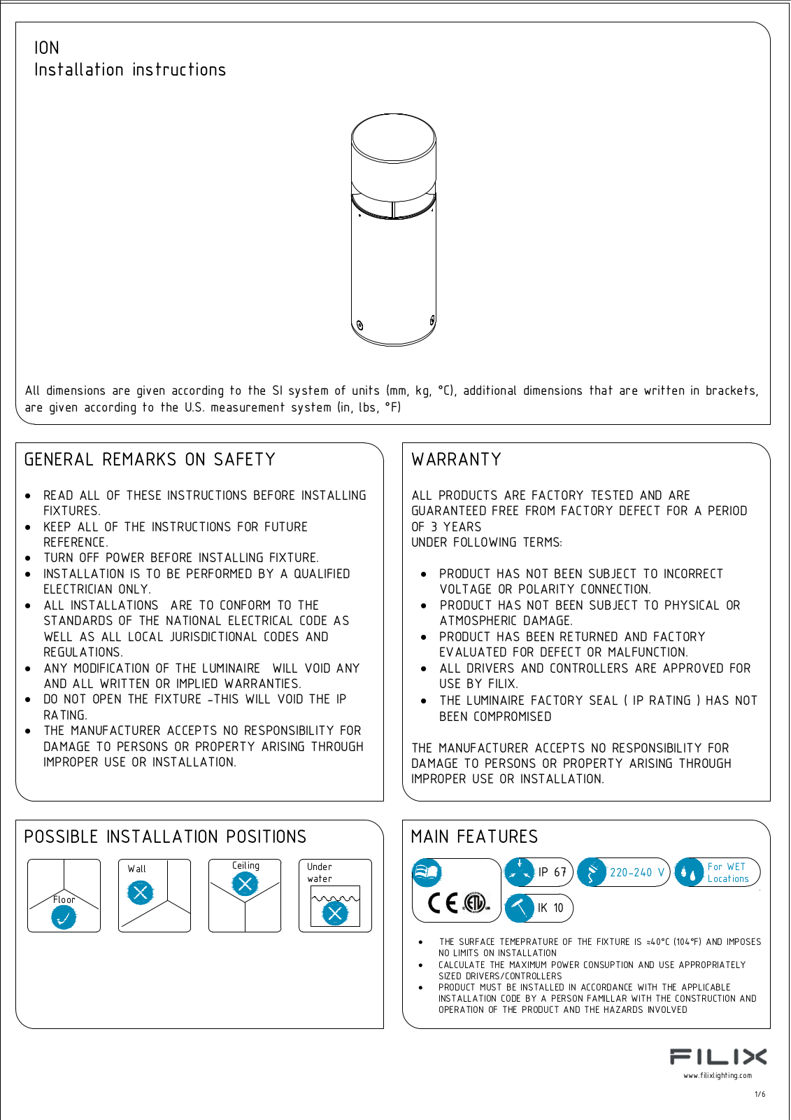 Filix ION Installation Instructions Manual