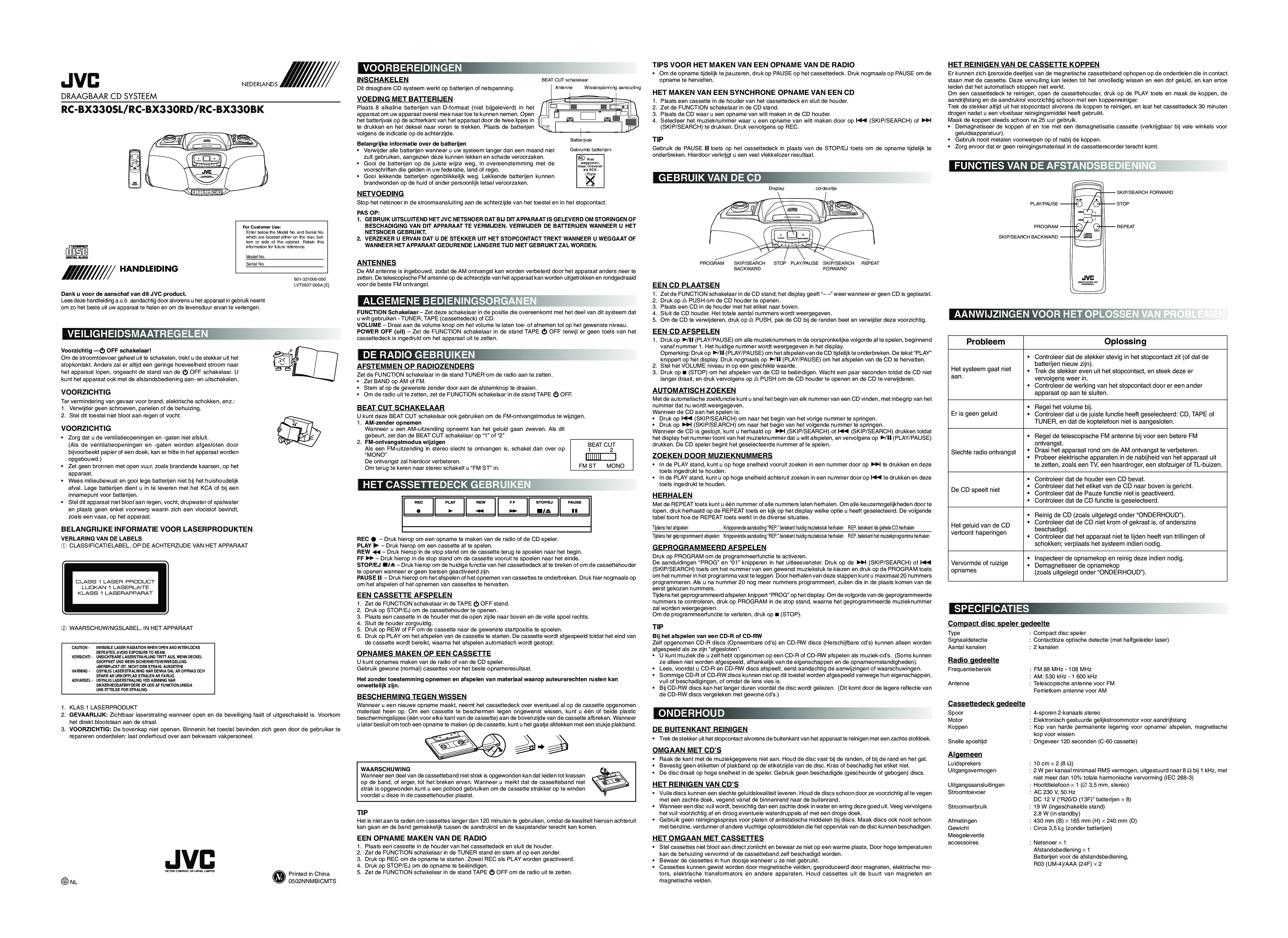 JVC RC-BX330BK, RC-BX330SL, RC-BX330RD User Manual