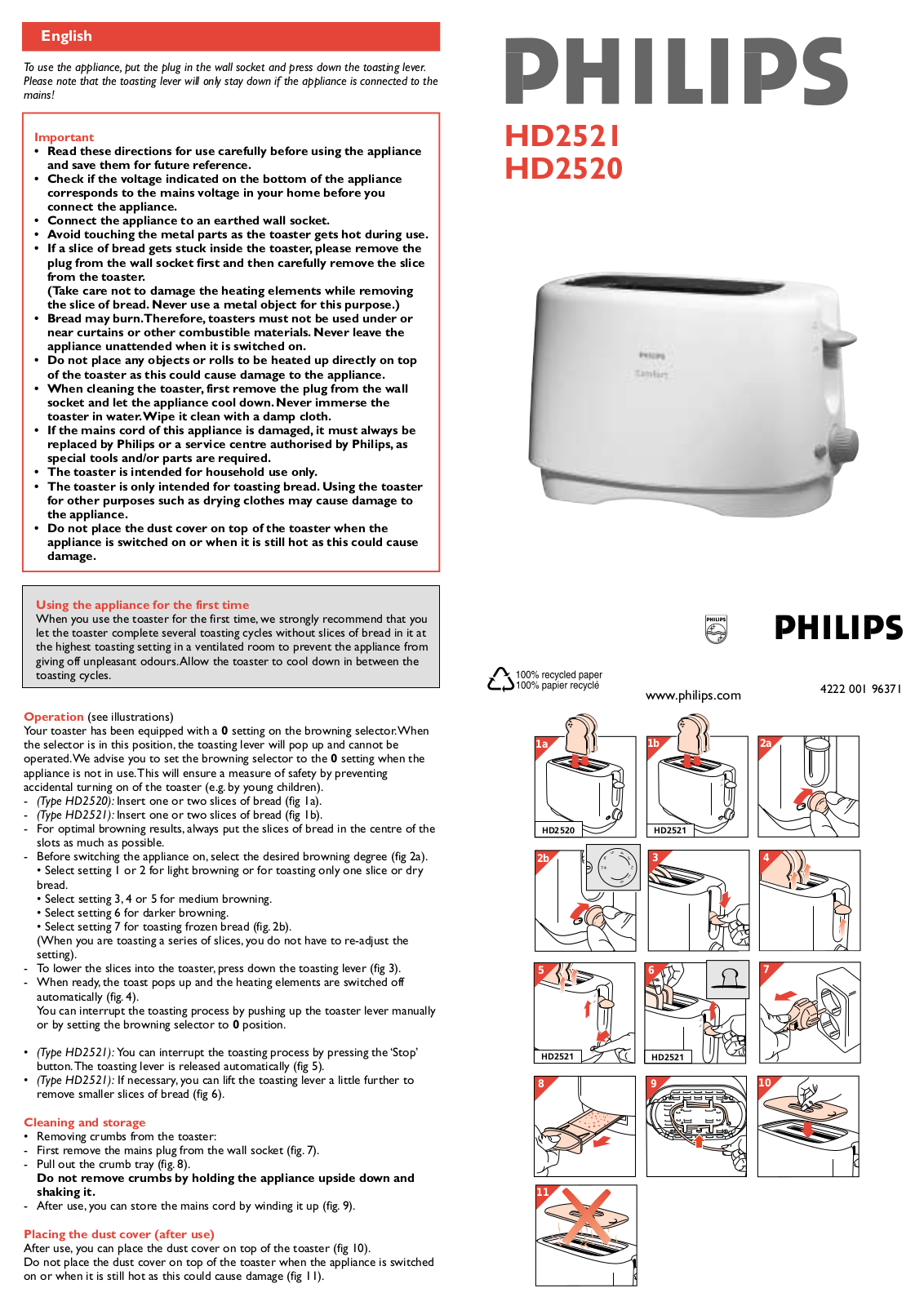 Philips HD2521/80, HD2521/55, HD2521/59, HD2521/52, HD2521/51 User Manual