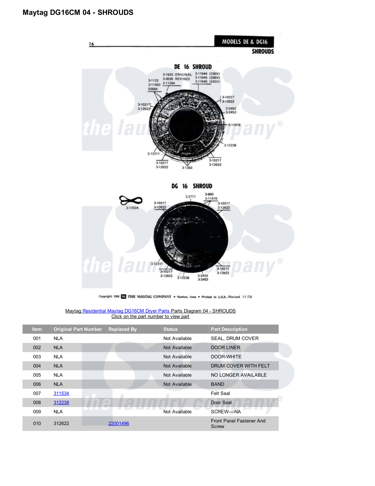 Maytag DG16CM Parts Diagram