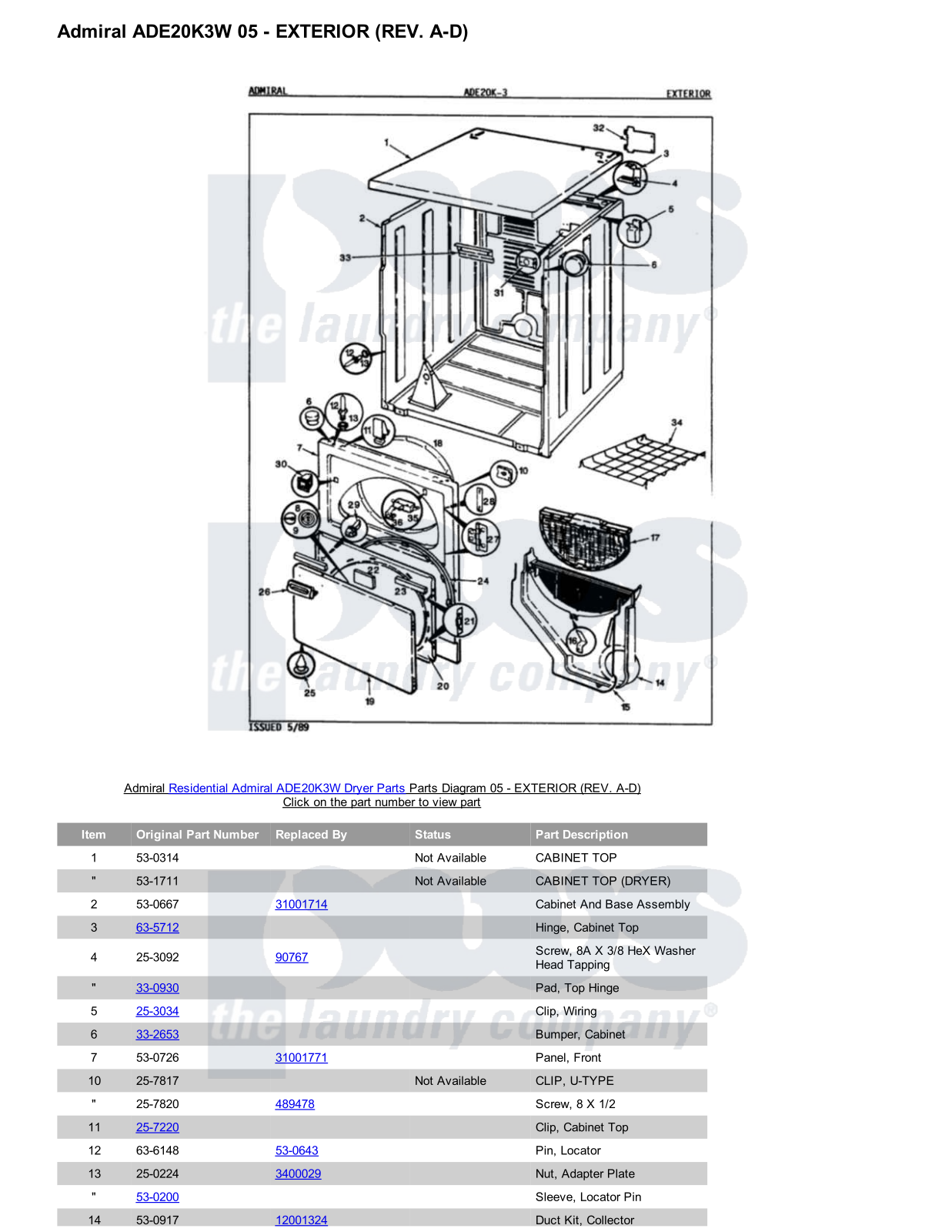 Admiral ADE20K3W Parts Diagram