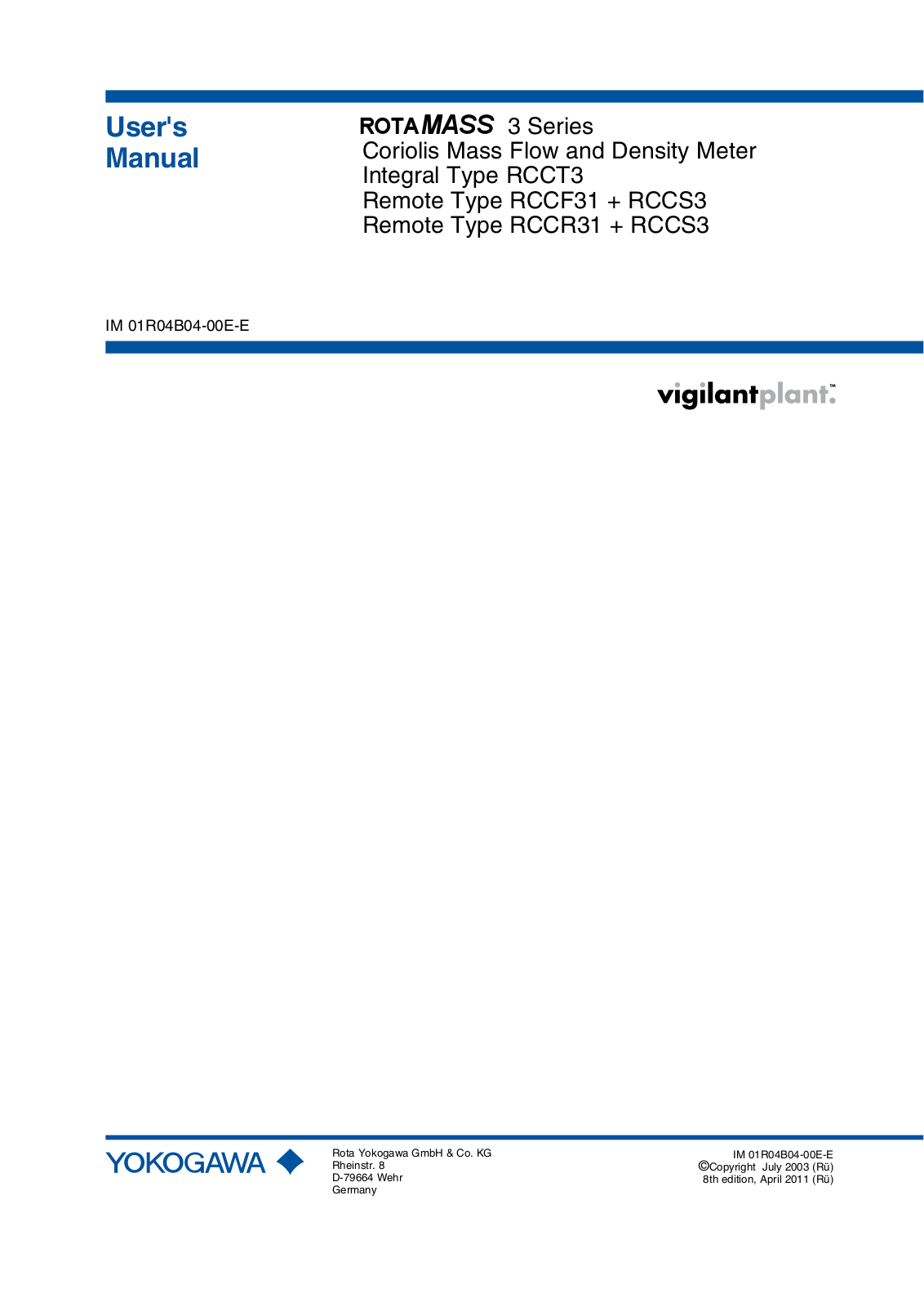 Yokogawa RotaMASS User Manual