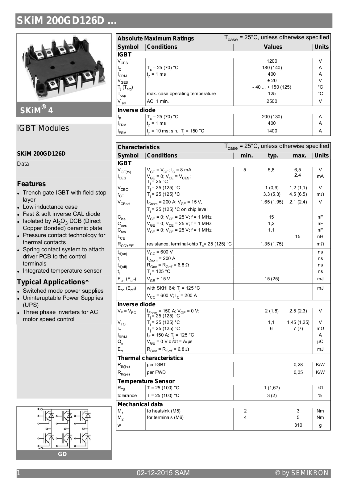 Semikron SKIM200GD126D Data Sheet