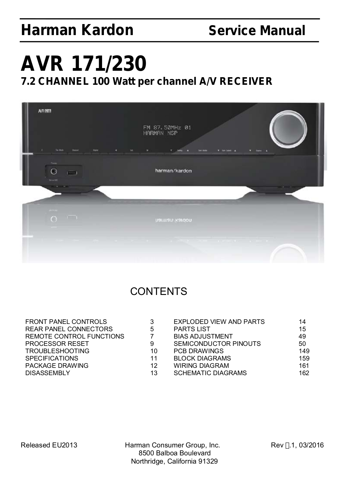 Harman-Kardon AVR 171, AVR 230 Service Manual