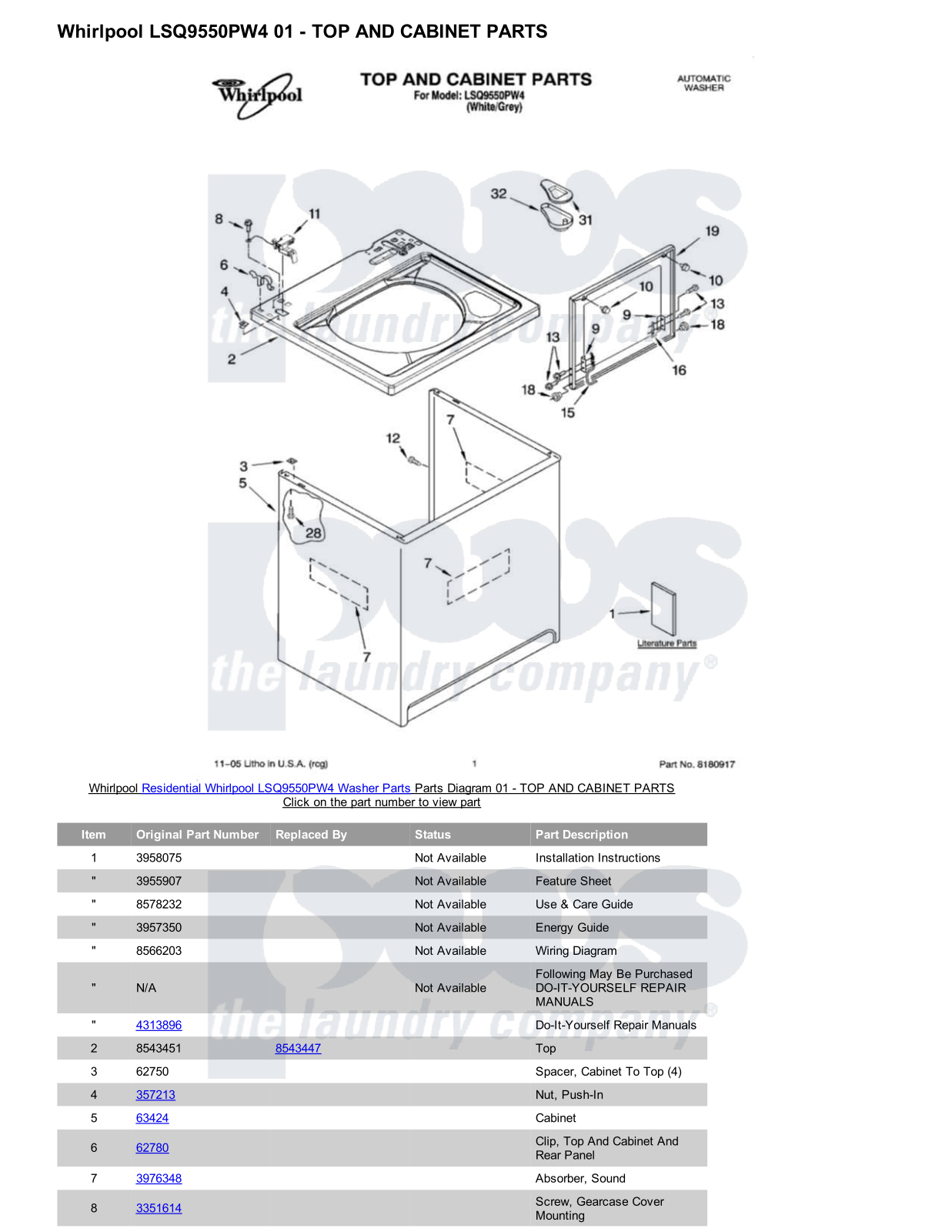 Whirlpool LSQ9550PW4 Parts Diagram