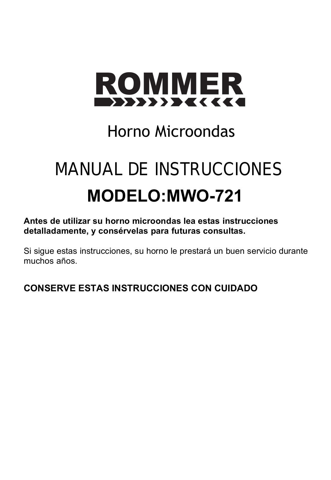 Rommer MWO721 User Manual