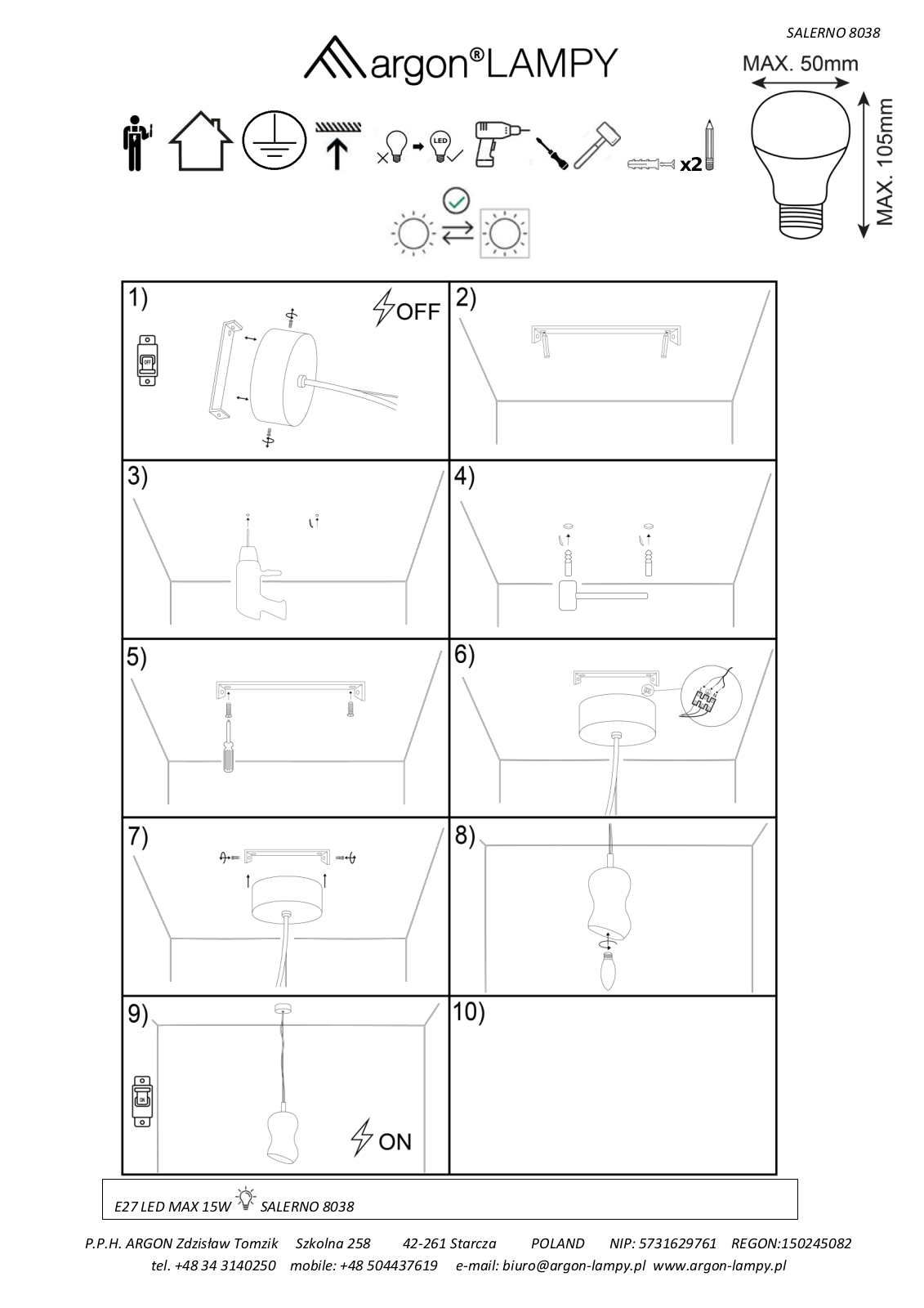 Argon Salerno 8038 Installation/Assembly Instructions - ManualMachine.com