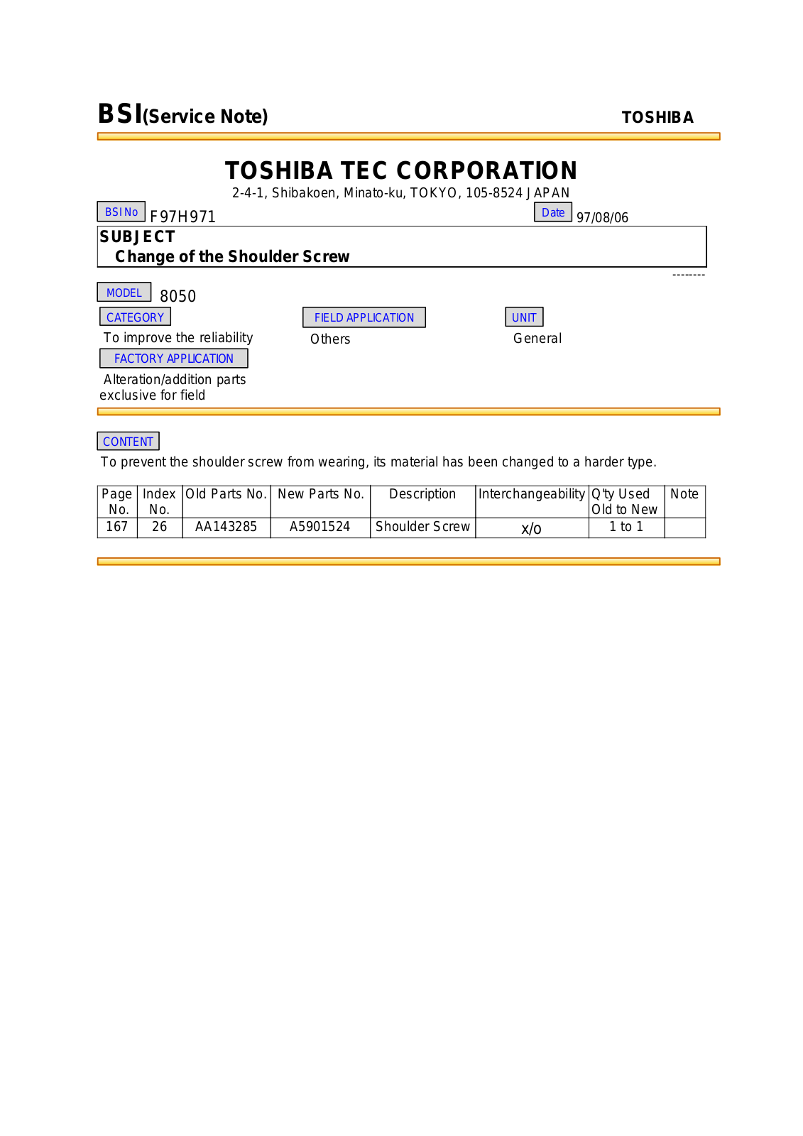 Toshiba f97h971 Service Note